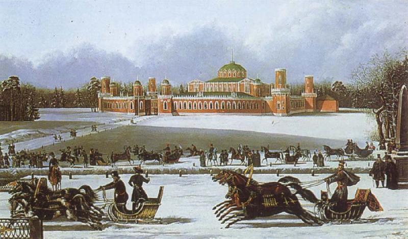 unknow artist Sleigh Races in the Petrovsky Park oil painting picture